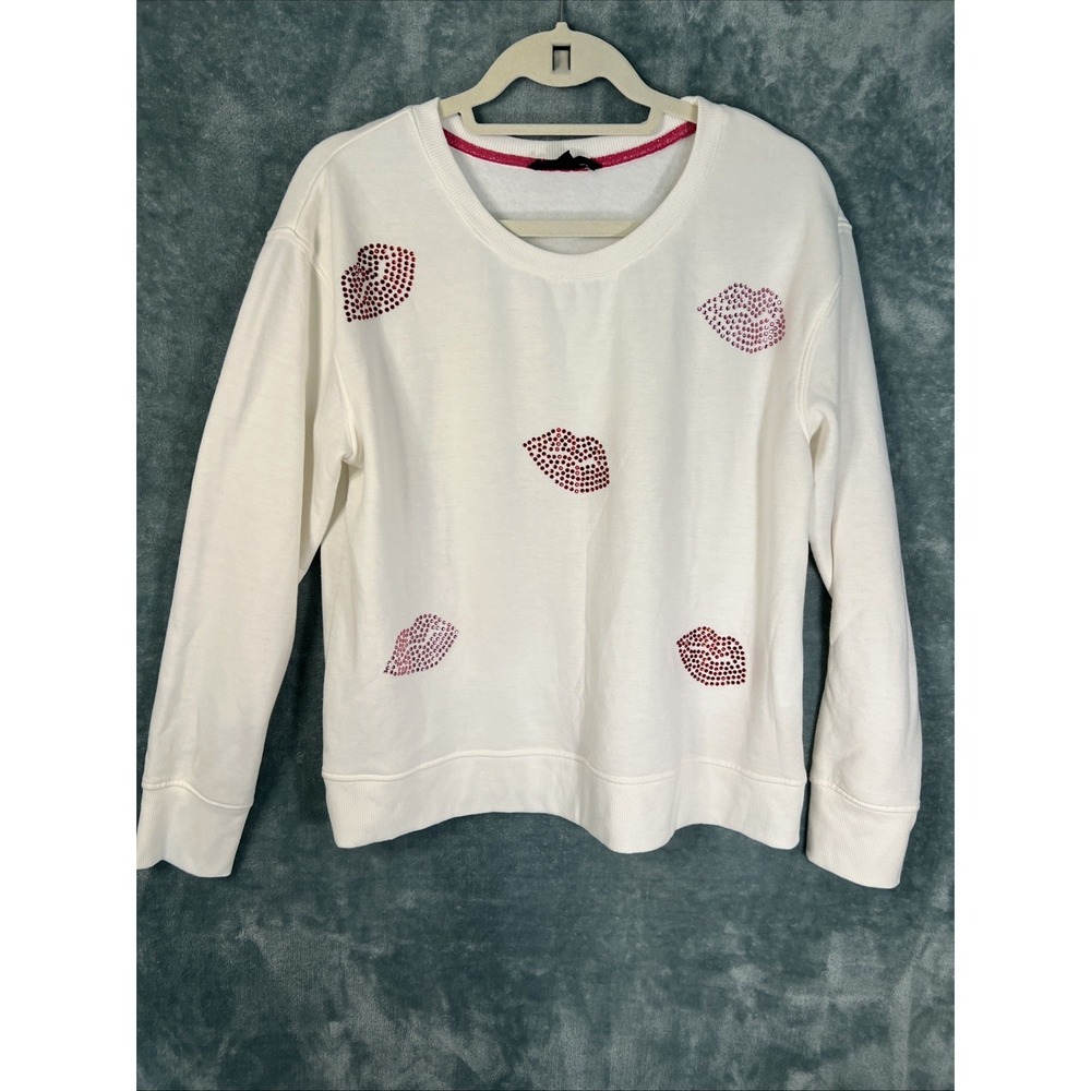 Jane & Delancey Women's Off White Pullover Top w/ Red Crystal Lips Size L